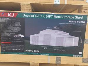 lot 1754 image: KJ 42x30ft Heavy Duty Metal Storage Shed - Model K4230W