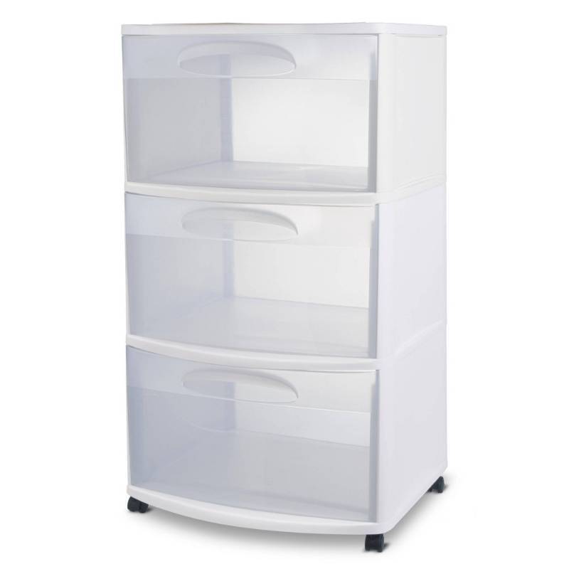 lot 11185 image: Sterilite Three Drawer Wide Cart with Clear Drawers - Retail  $50
