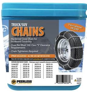 lot 6980 image: PACK OF 2-Peerless Chain 0322930 Truck Tire Chain with Rubber Tighteners, 1 Pair, Winter Tire Chains - Retail $140