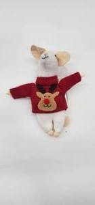 lot 66874 image: White Mouse Plush with Red Reindeer Sweater - Retail $12
