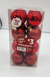 lot 66882 image: Red Christmas Ball Ornaments - 16 Count - Retail $3