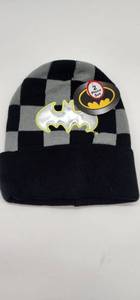 lot 66919 image: Batman Checkered Beanie Cap with Logo Pin - Retail $15