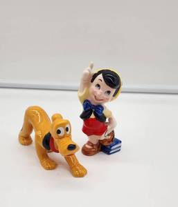 lot 66967 image: Disney Pinocchio and Pluto Ceramic Figurines - Retail $45