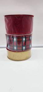 lot 66970 image: Holiday Ribbon Set - Red Plaid and Gold - Retail $12