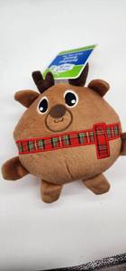 lot 66972 image: Reindeer Round Plush with Plaid Scarf Dog Toy - Retail $12