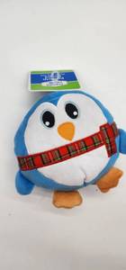 lot 66973 image: Blue Penguin Plush with Plaid Scarf Dog Toy - Retail $8
