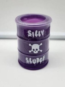 lot 67153 image: Purple Silly Sludge Barrel Container with Skull Design - Retail $8