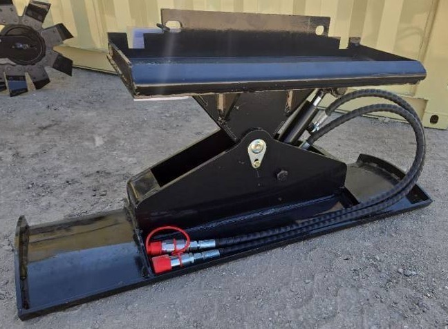 lot 5246 image: Unused 2025 IRLB Bulldozer Attachment for Mini Skid Steer - Hydraulic Tilt & Angle 0-30 degrees - 8-Ton Frame & Heavy-Duty Steel Blade for Efficient Pushing - Quick Attach Compatible 39.5in x 27.5in x 21.5in 285lbs