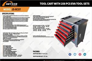 lot 4091 image: Unused ARTEER Tool Cart with 258 PCS EVA Tool Sets -JS-RC07 - Professional Rolling Tool Cabinet Complete with 258-piece EVA Tool Set.
