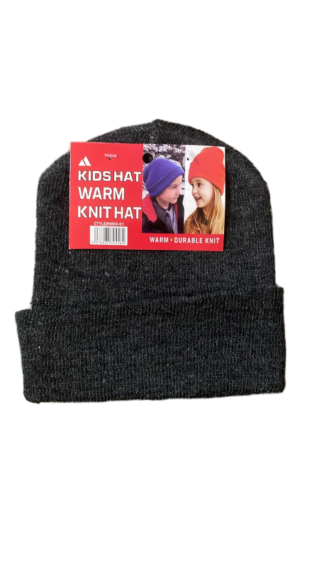 lot 2 image: 10pk Kids Warm Knit Beanie Hat - Grey