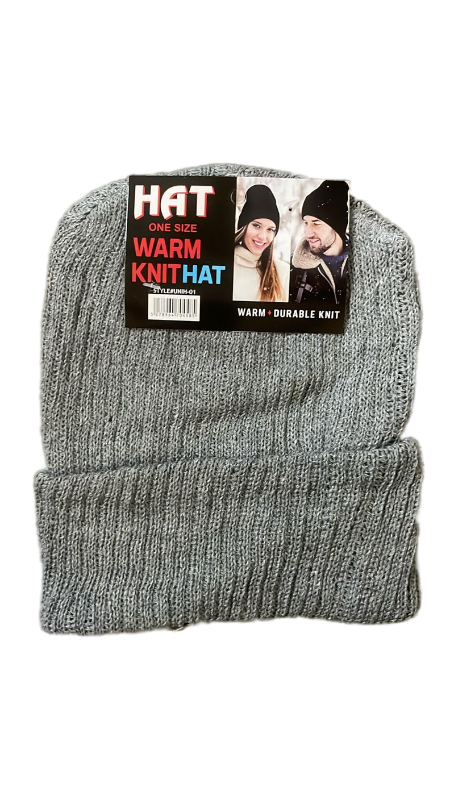 lot 18 image: Gray Winter Warm Knit Beanie Hat - 12pk