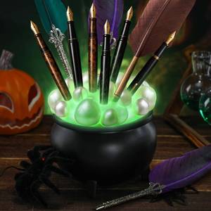 lot 1527 image: AmazingSpark Halloween Witches Cauldron Pen Holder Glow in The Dark Bubbling Witches Cauldron Pot Makeup Brush Pencil Holder for Gothic Desk Decor Halloween Desk Organizer for Spooky Gifts