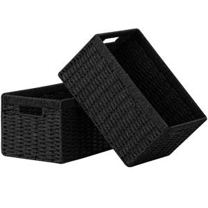 lot 1541 image: UBBCARE 2 Pack Wicker Basket, 13.4L8.3H7.1W inch Woven Paper Rope Storage Baskets for shelves, Foldable Rectangular Storage Baskets with Handle, Storage Basket for Organizing, Black