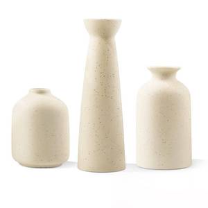 lot 1544 image: Ceramic Vase,Small Vases for Decor,Set 3 Modern Boho Vases for Flower Pampas,Fit for Living Room Desk Shelf Decor (Beige)