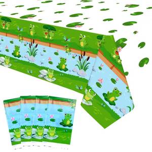 lot 2213 image: KEFAN 4 Packs Frog Tablecloths - Green Table Decors for Birthday Party Supplies, Baby Shower, Gender Reveal - Rectangle, 86 x 52 Inch