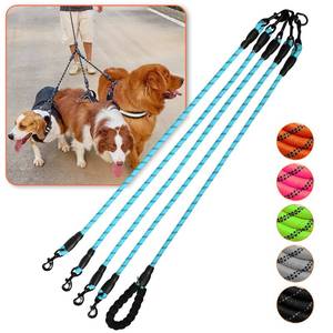 lot 2226 image: Dog Double Leashes,Comfortable Dog Leash with Reflective,No Tangle Triple Leash for Dogs (Blue Four Leashes)