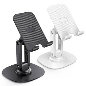 lot 2228 image: OMOTON Cell Phone Stand for Desk, 2 Pack Adjustable Foldable Phone Holder, 360 Swivel Mobile Stand Fit for iPhone 17 16 15 14 13 Pro Max and All Smart Phones, Black and White