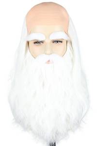 lot 2239 image: LeMarnia Menfts Wig White Wizard Costume Wig Set with Bald Cap and Long Curly Beard Wig for Halloween Party Costume