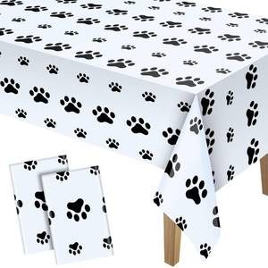 lot 2251 image: 2 Pieces Puppy Paw Print Plastic Tablecloth Disposable Table Cover Puppy Themed Birthday Party Decorations for Dog Party Supplies (White,71 x 54 Inch)
