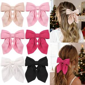 lot 2252 image: 6Pcs Hair Bows for Women, Bow Hair Clips, Silky Satin Hair Bows for Girls, Pink Hair Ribbon, Cute Bow Clips for Women, Hair Accessories Chirstmas Gifts