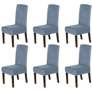 lot 2258 image: H.VERSAILTEX Velvet Dining Chair Covers Stretch Chair Covers for Dining Room Set of 6 Parson Chair Slipcovers Chair Protectors Covers Dining, Soft Thick Solid Velvet Fabric Washable, Stone Blue