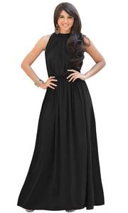 lot 2279 image: KOH KOH Womens Long Sleeveless Bridesmaid Halter Neck Wedding Party Guest Flowy Slimming Semi Formal Elegant Gala Ball Evening A-line Tall Gown Maxi Dress, Black L 12-14