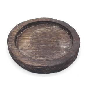 lot 2312 image: CVHOMEDECO. Primitives Solid Wood Decorative Plate Vintage Round Hand Carved Wooden Candle Plate Rustic Treenware Home and Office Dcor Art, Dia. 8 Inch