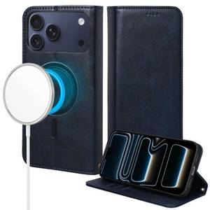 lot 2343 image: Rssviss for iPhone 17 Pro Max Wallet Case, Flip Folio Case Compatible with Magsafe, RFID Blocking Card Holder Kickstand, Shockproof iPhone Cover Men Women for iPhone 17 Pro Max 6.9 Dark Bluein