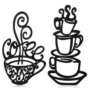 lot 2344 image: Jetec 2 Pieces Coffee Wall Decor Black Cup Silhouette Kitchen Wall Art Decor Coffee Bar Accessories