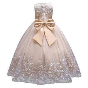 lot 5531 image: Flower Girl Lace Dress for Kids Wedding Bridesmaid Pageant Party Formal Long Maxi Gown Big Little Princess First Communion Birthday Dance Prom Sequins Bowknot Puffy Tulle Dresses Champagne 7-8 Years