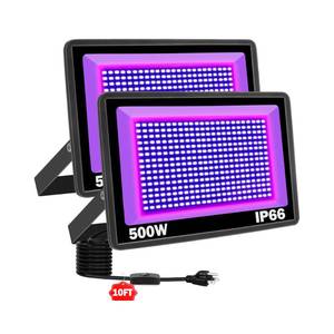 lot 5533 image: NEWREACH 2 Pack 500W LED Black Light, IP66 Waterproof Outdoor Blacklight Flood Light Spotlight with Plug, Switch, Cord for Neon Glow Party Fluorescent Poster Body Paint Stage Lighting Halloween Decor