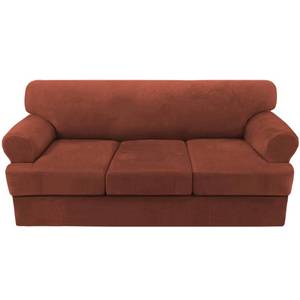 lot 5535 image: H.VERSAILTEX Sofa Cover 4 Piece T Cushion Sofa Slipcovers Thick Velvet Couch Cover Stretch T Cushion Sofa Covers for 3 Cushion Couch with 3 Individual T Cushion Covers Washable, Rust