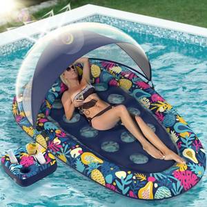 lot 5540 image: Sunikko X 3-in-1 Pool Floats with Canopy Cup Holder, Large 73 x 48in Pool Floats Adults Heavy Duty, Inflatable Lounger Raft Floating Chair with Backrest, Swimming Pool Lake Beach Pool Partyin