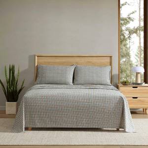 lot 5545 image: Eddie Bauer - King Sheet Set, Crisp and Cooling Sheets wa Naturally Smooth Cotton Percale Lightweight Feel - Matching Pillowcases and Deep Pocket Fitted Sheet (Griffin Plaid Beige)