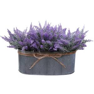 lot 5547 image: Winlyn 10 Inch Artificial Lavender Flower Arrangement in Rustic Oval Galvanized Metal Planter Box Faux Lavender Potted Plants for Farmhouse Spring Table Centerpiece Wedding Home Office Kitchen Dcor