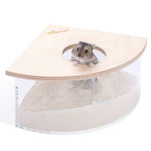lot 5550 image: Niteangel Animal Sand-Bath Box - Acrylic Critterfts Sand Bath Shower Room and Digging Sand Container for Hamsters Mice Lemming Gerbils or Other Small Pets (Triangle, Birch-Wood)
