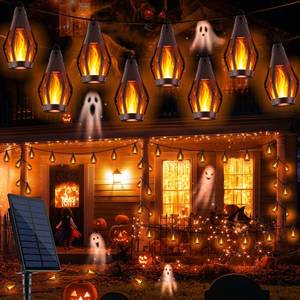 lot 5551 image: Flacchi Solar Flame String Lights - 42ft 15 LED Lights Outdoor Solar String Lights for Garden Patio Halloween Decoration (Warm White, 42ft)