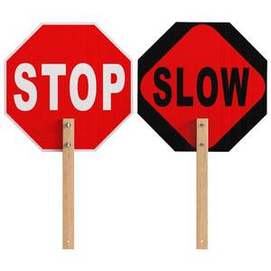 lot 5556 image: Stop Slow Sign, Double Sided Street Slow Warning Reflective Signs, 13x13 inch Octagon Rust Free Aluminum, with Bamboo Handle, UV Protected and Waterproof, Weather Resistant, Durable Ink, Easy to Mount
