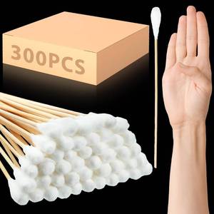 lot 5566 image: Zhehao 300 Pcs 8 Inch Large Cotton Swabs with Bamboo Handle Oversized Extra Long Cotton Tipped Applicators with Large 12 Diameter Ear Swabs for Wound Cleaning, Makeupin
