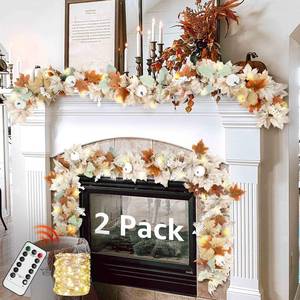 lot 5568 image: Neutral Fall Garland for Mantle Fireplace - 2 Pack 6Ft Outdoor Autumn Leaves Decor for Home Front Door with Pumpkins Indoor Maple for Farmhouse Table Stairs Porch Halloween Thanksgiving Decorations
