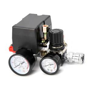 lot 6042 image: QWORK Air Compressor Pressure Switch Control Valve, 90-120PSI Pressure Regulator with Pressure Gauges Fittings Set