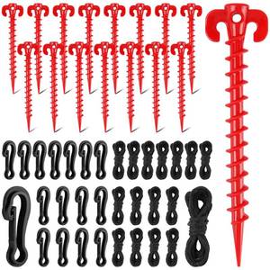 lot 6072 image: Qumenan 48 Pieces Plastic Inflatable Stakes Set Plastic Tent Stakes with Hooks and Ropes Camping Stakes Duty Tent Pegs for Halloween Christmas Yard Inflatables Sturdy Tent Canopy Stake (red)