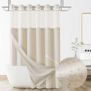 lot 6074 image: Jowels No Hooks Linen Textured Shower Curtain with Snap-in Fabric Liner Set,Beige Hotel Luxury Decor Shower Curtains for Bathroom with See Through Top Window,Water Resistant Fabric,72Wx75L,Cream
