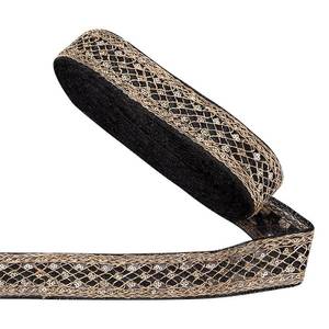lot 6081 image: AHANDMAKER 10 Yards Embroidered Ribbon 1.6 inch Black Fabric Embroidered Trim Rhombus Pattern with Sequins Vintage Jacquard Woven Ribbon Embroidered Trim dcor for Sewing
