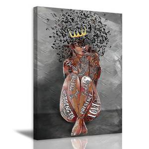 lot 6091 image: Black Woman Wall Art Inspirational Black Girl Wall Decor Trendy African American Wall Art Framed Black Queen Painting Canvas Poster for Bedroom Bathroom Living Room 12x16in Framed