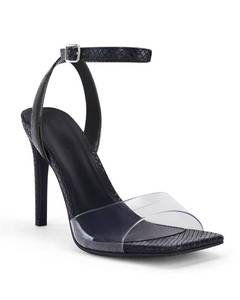 lot 6092 image: Coutgo Womens Clear Heels Sandals Square Toe Ankle Strap Sexy High Heeled Stiletto Dress Shoes, Black, Size 8.5