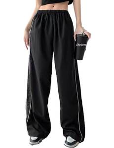lot 6097 image: Shebote Womens Parachute Pants Wide Leg Baggy Y2K Elastic Waist Jogger Sweatpants Track Pants Streetwear(0046-Black-S)