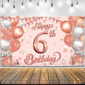 lot 6103 image: KatchOn, Happy 6th Birthday Banner - Large 72 x 44 Inch  Rose Gold 6th Bday Backdrop for Birthday Decorations for Girls  6 Year Old Girl Bday dcor