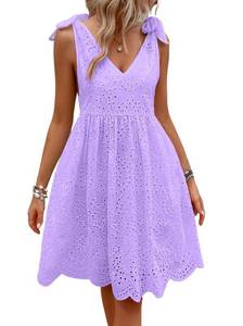 lot 6106 image: chouyatou Womenfts Sexy Spaghetti Strap Eyelet Lace Babydoll Dress A Line Beach Party Short Sun Dress (Medium, Purple)