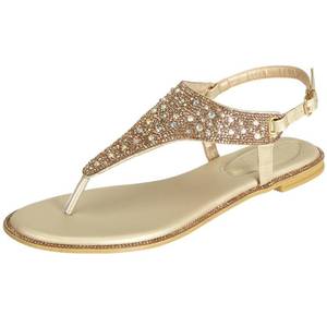 lot 6107 image: SheSole Laides Sparkly Rhinestone Flat Sandals for Women Dressy Summer Ankle Strap Beach Wedding Shoes Gold US 8